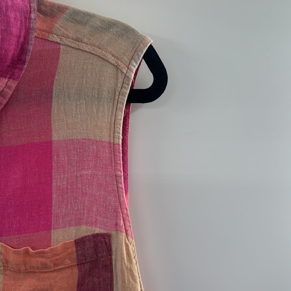 3For$20 Time and Tru Plaid Pink/Tan Sleeveless HalfButton Down Blouse size: XXL - Picture 3 of 6